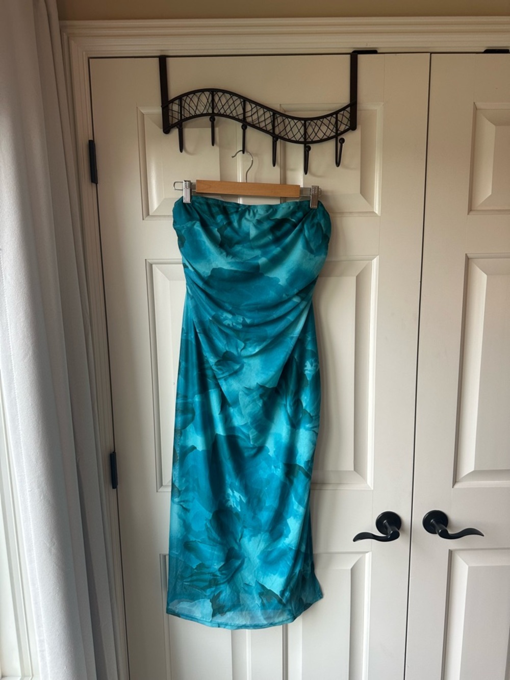 Strapless Teal Floral Dress